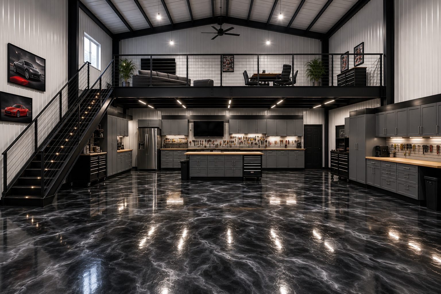 Custom garage and shop build with epoxy floor